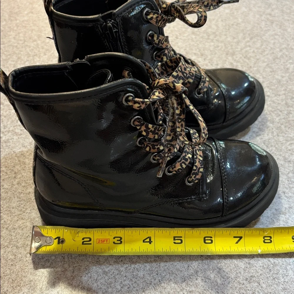 Cat & Jack Combat Boots Black Leopard Lace Zip Girls Size 13 GUC